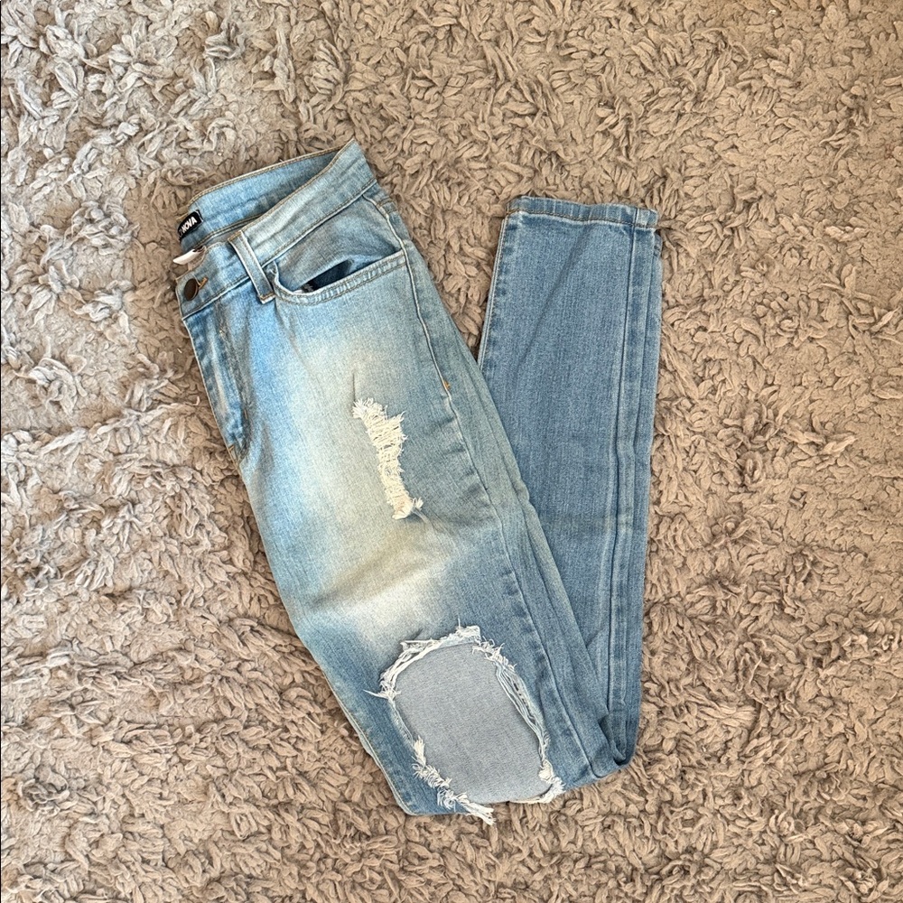 Fashion Nova Light Blue Ripped Skinny Jeans